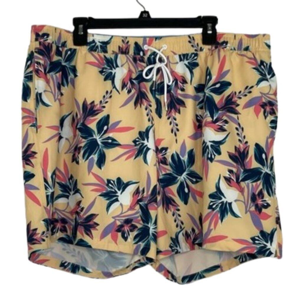 Bonobos yellow floral tropical 7 inch inseam swim trunks size XXL